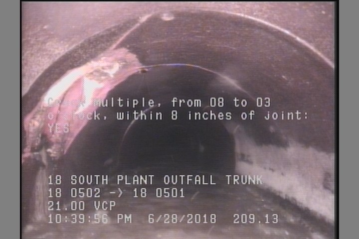 Crack Multiple, from 08 to 03 o'clock, within 8 inches of joint: YES