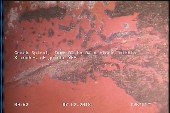 Crack Spiral, from 02 to 04 o'clock, within 8 inches of joint: YES