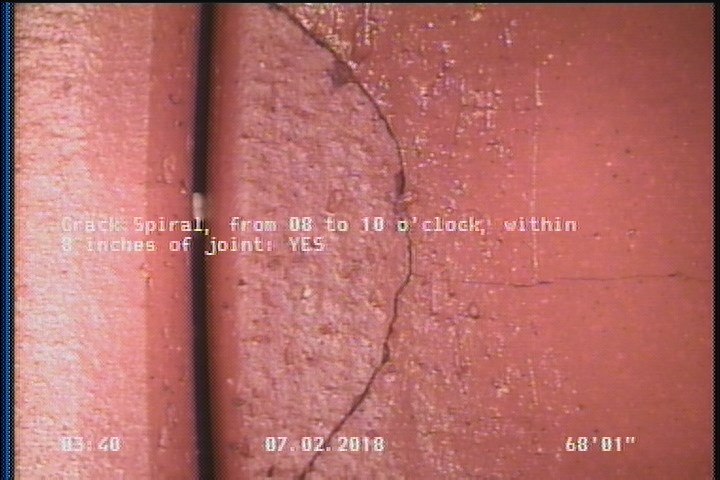 Crack Spiral, from 08 to 10 o'clock, within 8 inches of joint: YES