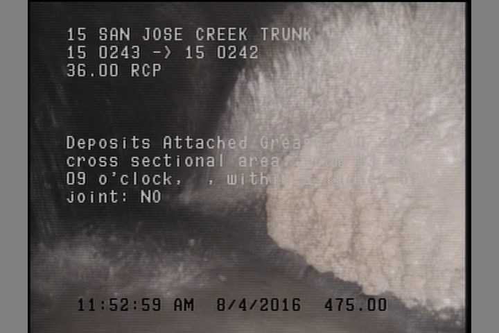 Deposits Attached Grease, 10 %of cross sectional area, from 03 to 09 o'clock, , within 8 inches of joint: NO