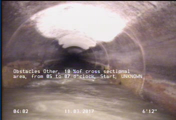 Obstacles Other, 10 %of cross sectional area, from 05 to 07 o'clock, Start - UNKNOWN