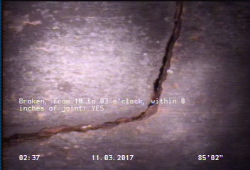 Broken, from 10 to 03 o'clock, within 8 inches of joint: YES