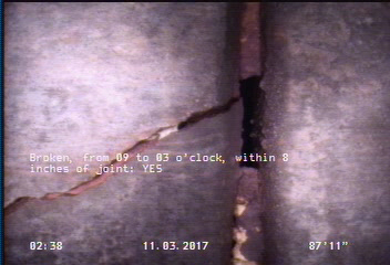 Broken, from 09 to 03 o'clock, within 8 inches of joint: YES