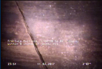 Fracture Multiple, from 10 to 02 o'clock, within 8 inches of joint: YES
