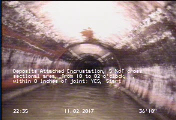 Deposits Attached Encrustation, 5 %of cross sectional area, from 10 to 02 o'clock, , within 8 inches of joint: YES, Start