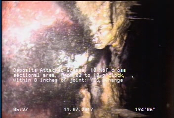 Deposits Attached Grease, 10 %of cross sectional area, from 02 to 10 o'clock, , within 8 inches of joint: YES - CHANGE