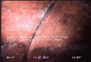 Surface Spalling, from 10 to 02 o'clock, within 8 inches of joint: YES, Start