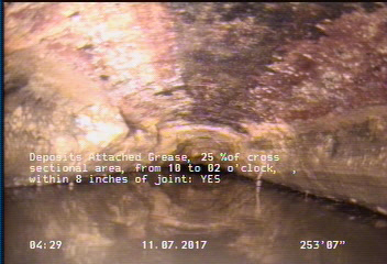 Deposits Settled Gravel, 25 %of cross sectional area, from 10 to 02 o'clock, , within 8 inches of joint: YES