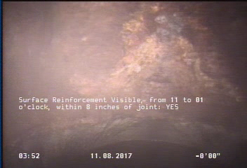 Surface Reinforcement Visible, from 11 to 01 o'clock, within 8 inches of joint: YES