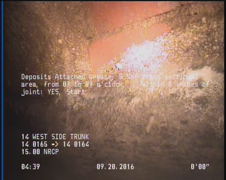 Deposits Attached Grease, 5 %of cross sectional area, from 03 to 09 o'clock, , within 8 inches of joint: YES, Start