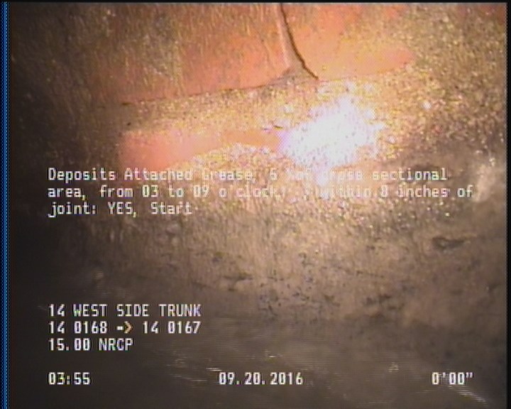 Deposits Attached Grease, 5 %of cross sectional area, from 03 to 09 o'clock, , within 8 inches of joint: YES, Start