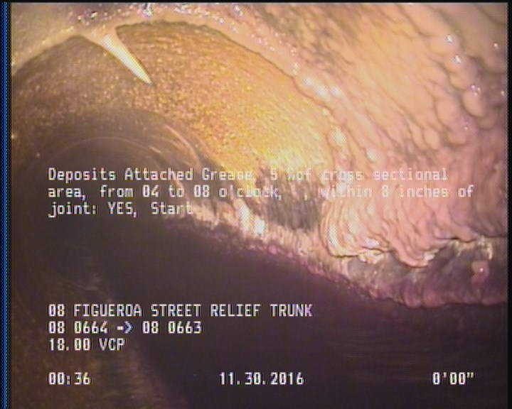 Deposits Attached Grease, 5 %of cross sectional area, from 04 to 08 o'clock, , within 8 inches of joint: YES, Start