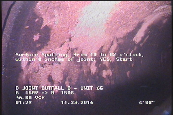 Surface Spalling, from 10 to 02 o'clock, within 8 inches of joint: YES, Start