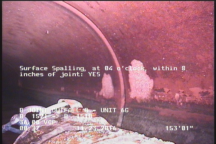 Surface Spalling, from 04 to 08 o'clock, within 8 inches of joint: YES, Start
