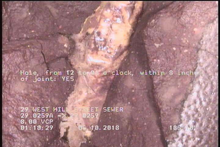 Hole, from 12 to 01 o'clock, within 8 inches of joint: YES