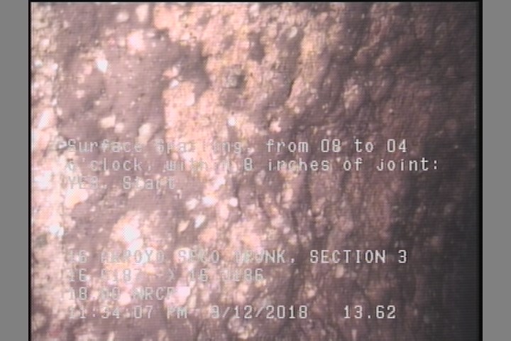 Surface Spalling, from 08 to 04 o'clock, within 8 inches of joint: YES, Start