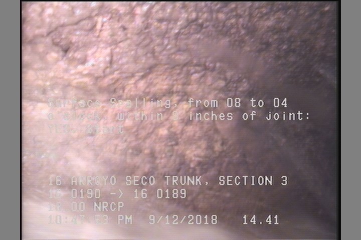 Surface Spalling, from 08 to 04 o'clock, within 8 inches of joint: YES, Start