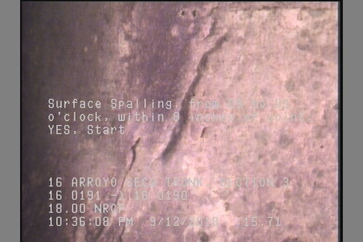 Surface Spalling, from 09 to 03 o'clock, within 8 inches of joint: YES, Start