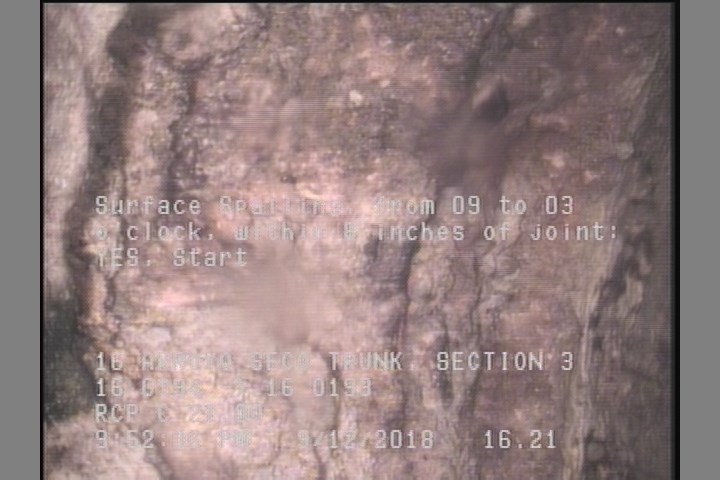 Surface Spalling, from 09 to 03 o'clock, within 8 inches of joint: YES, Start