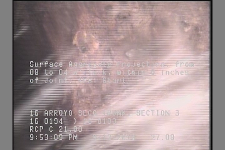Surface Aggregate Projecting, from 08 to 04 o'clock, within 8 inches of joint: YES, Start