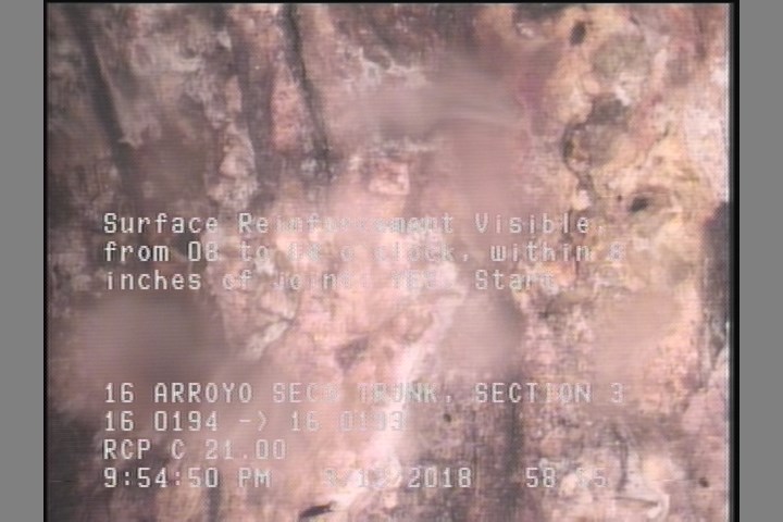 Surface Reinforcement Visible, from 08 to 04 o'clock, within 8 inches of joint: YES, Start