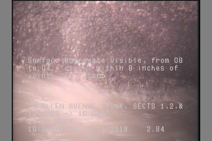 Surface Aggregate Visible, from 08 to 04 o'clock, within 8 inches of joint: YES, Start
