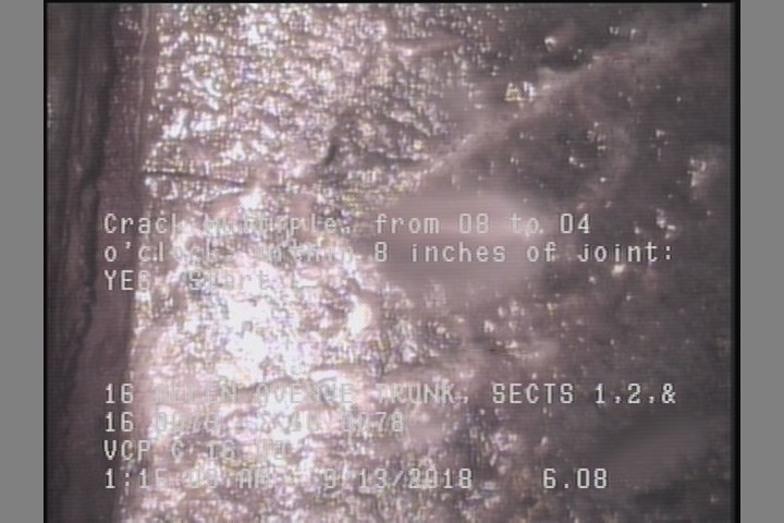 Crack Multiple, from 08 to 04 o'clock, within 8 inches of joint: YES, Start