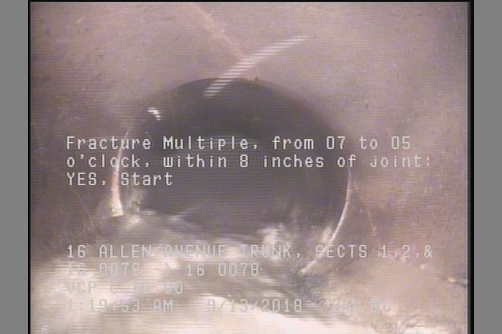 Fracture Multiple, from 07 to 05 o'clock, within 8 inches of joint: YES, Start