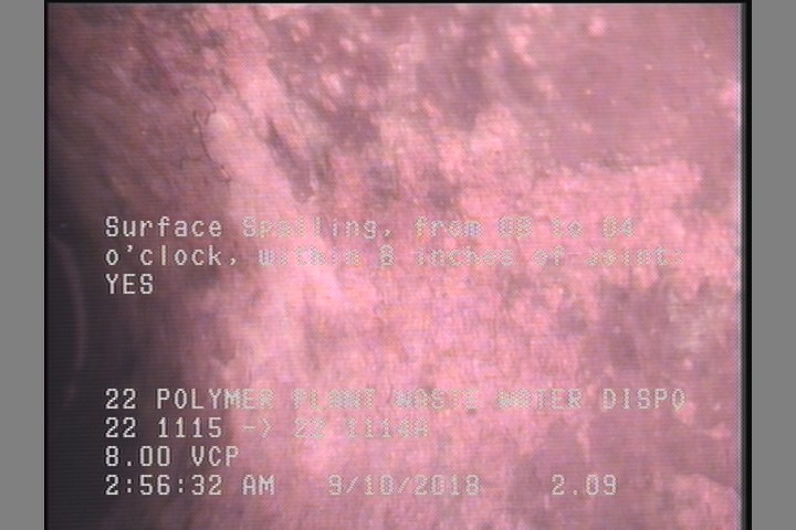 Surface Spalling, from 08 to 04 o'clock, within 8 inches of joint: YES, Start