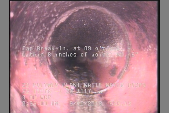 Tap Break-In, at 09 o'clock, -, within 8 inches of joint: NO, 6"