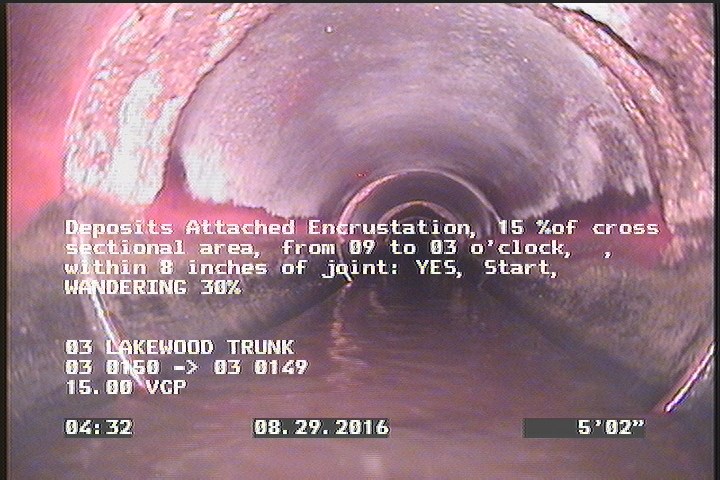Deposits Attached Encrustation, 15 %of cross sectional area, from 09 to 03 o'clock, , within 8 inches of joint: YES, Start - WANDERING 30%