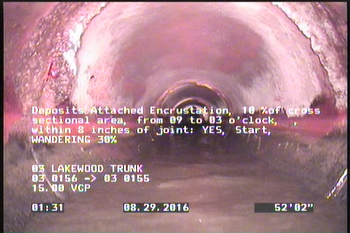 Deposits Attached Encrustation, 10 %of cross sectional area, from 09 to 03 o'clock, , within 8 inches of joint: YES, Start - WANDERING 30%