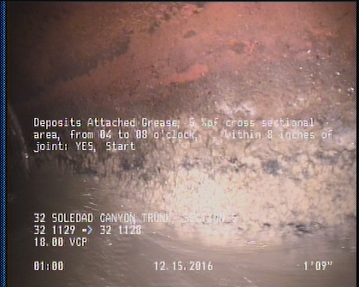 Deposits Attached Grease, 5 %of cross sectional area, from 04 to 08 o'clock, , within 8 inches of joint: YES, Start