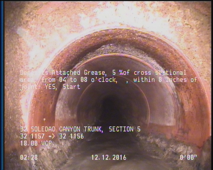 Deposits Attached Grease, 5 %of cross sectional area, from 04 to 08 o'clock, , within 8 inches of joint: YES, Start