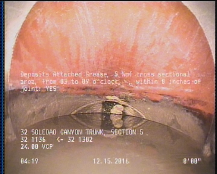 Deposits Attached Grease, 5 %of cross sectional area, from 03 to 09 o'clock, , within 8 inches of joint: YES