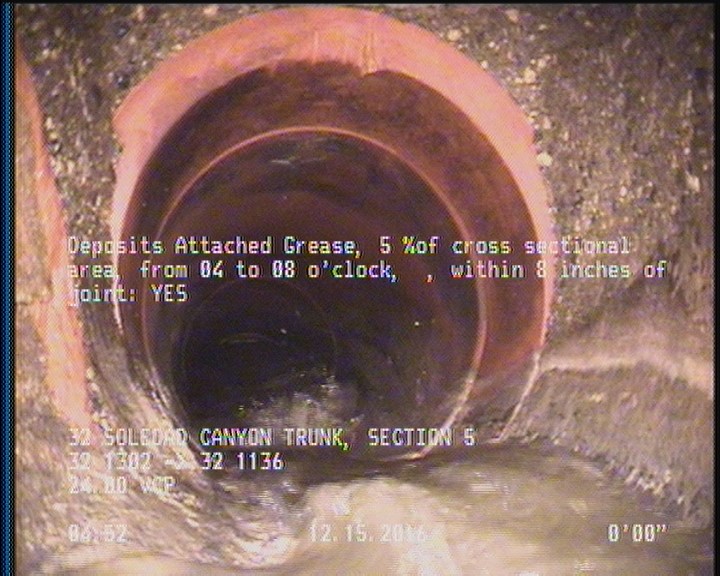 Deposits Attached Grease, 5 %of cross sectional area, from 04 to 08 o'clock, , within 8 inches of joint: YES