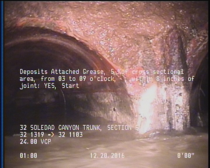 Deposits Attached Grease, 5 %of cross sectional area, from 03 to 09 o'clock, , within 8 inches of joint: YES