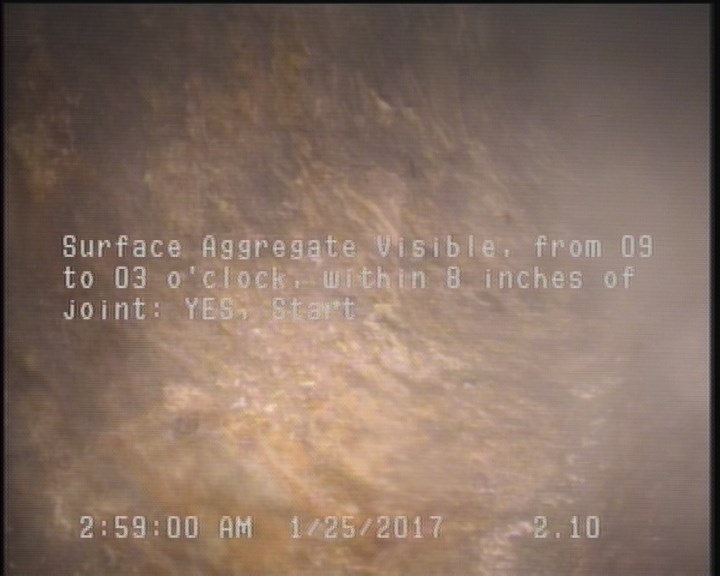 Surface Aggregate Visible, from 09 to 03 o'clock, within 8 inches of joint: YES, Start
