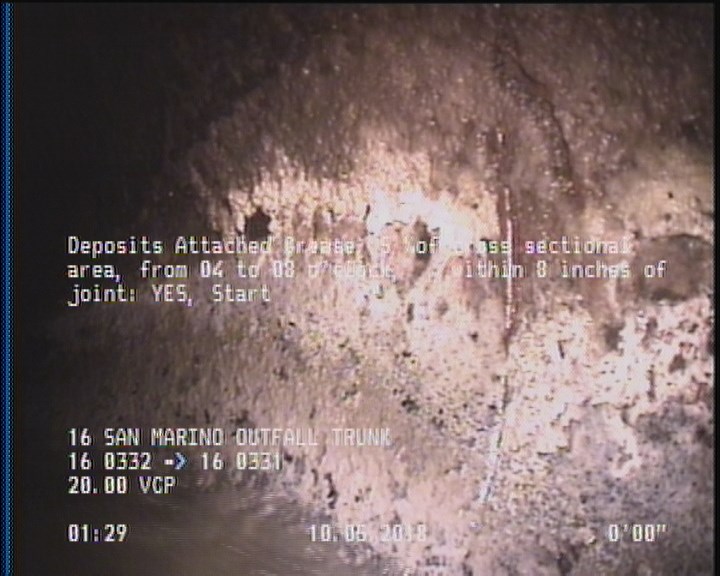 Deposits Attached Grease, 5 %of cross sectional area, from 04 to 08 o'clock, , within 8 inches of joint: YES, Start
