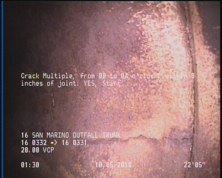 Crack Multiple, from 08 to 04 o'clock, within 8 inches of joint: YES, Start