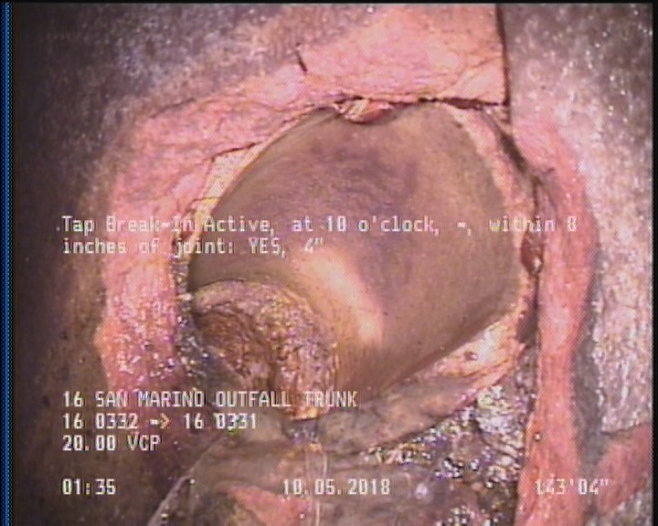 Tap Break-In Active, at 10 o'clock, -, within 8 inches of joint: YES, 4"