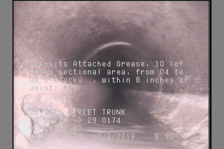 Deposits Attached Grease, 10 %of cross sectional area, from 04 to 08 o'clock, , within 8 inches of joint: YES