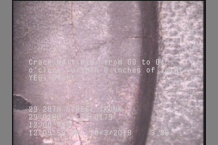 Crack Multiple, from 08 to 04 o'clock, within 8 inches of joint: YES, Start