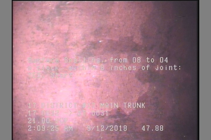 Surface Spalling, from 08 to 04 o'clock, within 8 inches of joint: YES, Start