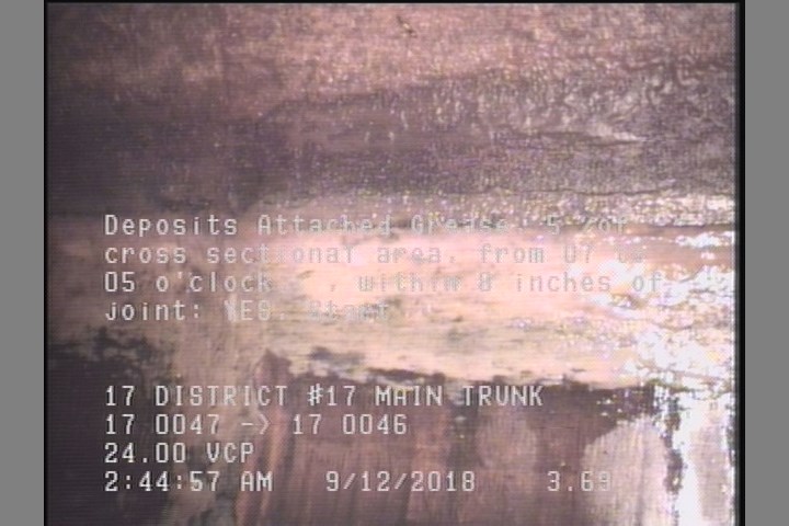 Deposits Attached Grease, 5 %of cross sectional area, from 07 to 05 o'clock, , within 8 inches of joint: YES, Start