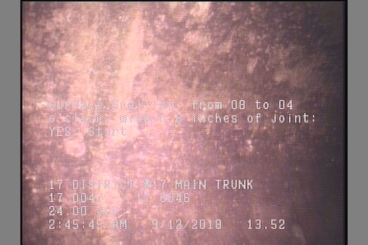 Surface Spalling, from 08 to 04 o'clock, within 8 inches of joint: YES, Start
