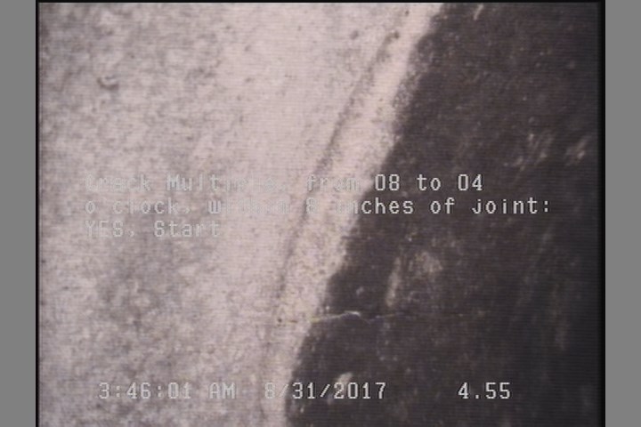 Crack Multiple, from 08 to 04 o'clock, within 8 inches of joint: YES, Start