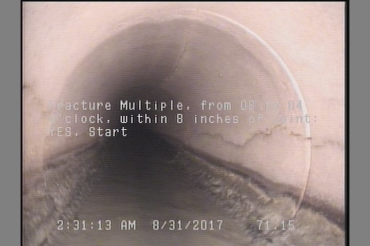 Fracture Multiple, from 08 to 04 o'clock, within 8 inches of joint: YES, Start