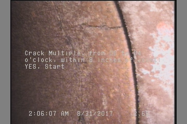 Crack Multiple, from 08 to 04 o'clock, within 8 inches of joint: YES, Start