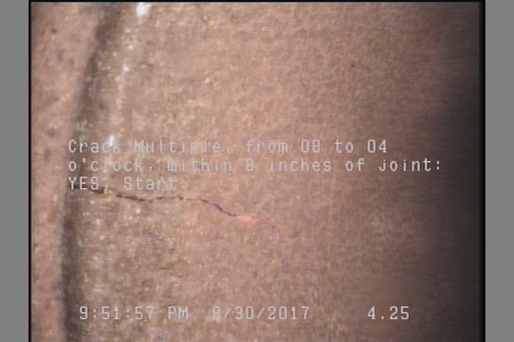 Crack Multiple, from 08 to 04 o'clock, within 8 inches of joint: YES, Start